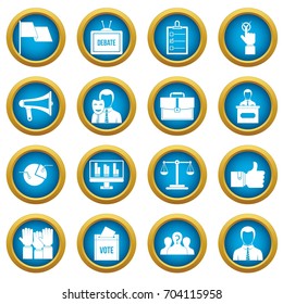 Election voting icons blue circle set isolated on white for digital marketing
