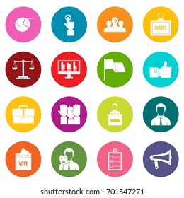 Election voting icons many colors set isolated on white for digital marketing