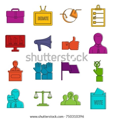 Election voting icons set. Doodle illustration of vector icons isolated on white background for any web design