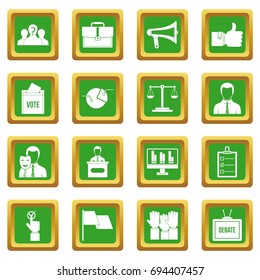 Election voting icons set in green color isolated vector illustration for web and any design
