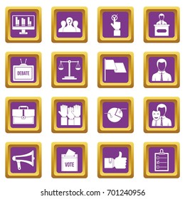 Election voting icons set in purple color isolated vector illustration for web and any design