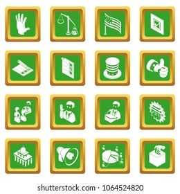 Election voting icons set vector green square isolated on white background 