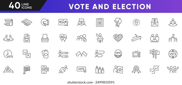 Election and voting line icon set. Campaign, polling, political, vote, government, campaign, ballot, meeting outline icon collection. UI thin line icon pack.