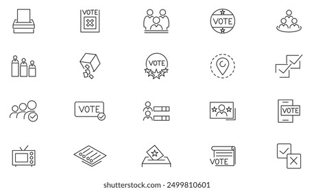 Election and voting line icon set. Campaign, polling, political, vote, government, campaign, ballot, meeting outline icon collection. UI thin line icon pack.