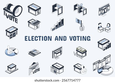 Election and Voting Lineal Color Vector Illustration Icon Sticker Set Design Materials