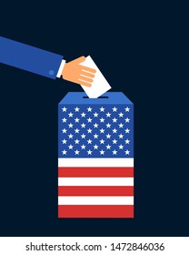 Election, voting and poll in United states of American - american person and voter is voting for political party or candidate. Democracy in USA. Vector illustration