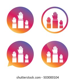 Election or voting sign icon. Hands raised up.