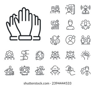 Election voting sign. Specialist, doctor and job competition outline icons. Vote hands line icon. Volunteers or referendum symbol. Vote line sign. Avatar placeholder, spy headshot icon. Vector
