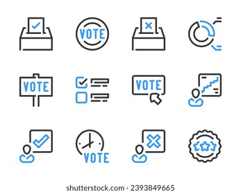 Election and Voting vector line icons. Vote, Ballot box and Polling outline icon set.