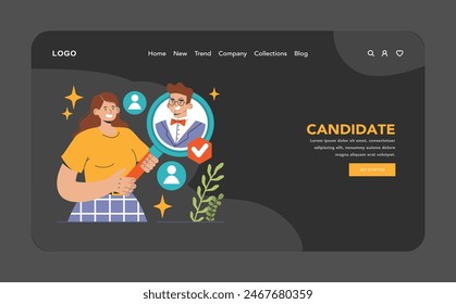 Election web or landing dark or night mode. Democratic procedure, citizens choosing political party or candidate. Character checking a ballot on a referendum. Flat vector illustration