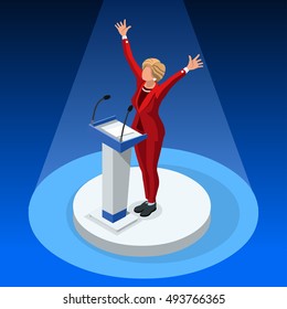 Election winner infographic. Party winner candidate convention. President victory vector icon. Flat isolated winner concept tribune president pedestal victory illustration