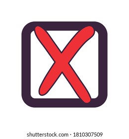 election x cross on square line and fill style icon design, President election government campaign voting politician independence political and united theme Vector illustration