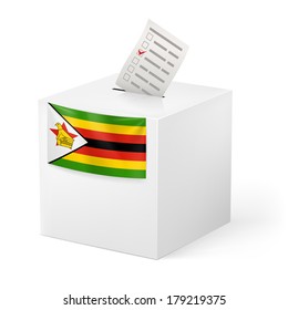 Election in Zimbabwe: ballot box with voting paper isolated on white background