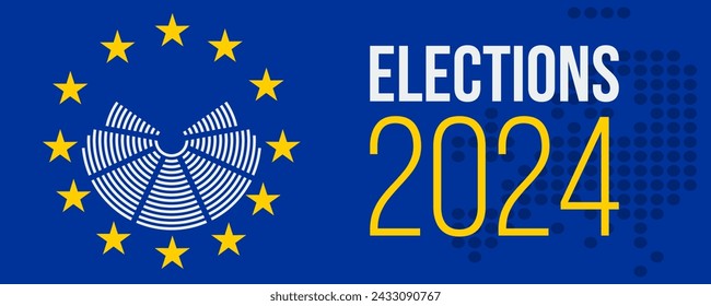 elections 2024 vector poster, european parliament symbol and yellow stars