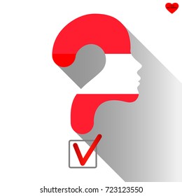 Elections in Austria. Profile and question mark made from the flag. The sign of voting and the check of boxing. 