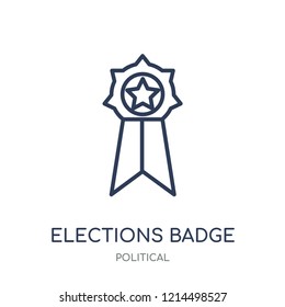 Elections badge with a star icon. Elections badge with a star linear symbol design from Political collection. Simple outline element vector illustration on white background.