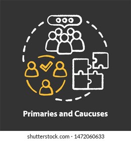 Elections chalk concept icon. Primaries and caucuses voting day idea. Official, governmental election and organised supporter vote. National event. Vector isolated chalkboard illustration