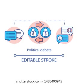 Elections concept icon. Political debate, talking to election opponent idea thin line illustration. Political campaign. Presidential race. Vector isolated outline drawing. Editable stroke