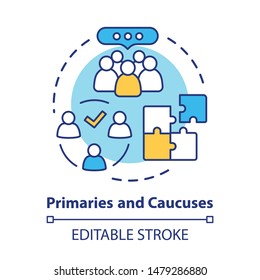 Elections concept icon. Primaries and caucuses voting day idea thin line illustration. Official, governmental election and organised supporter vote. Vector isolated outline drawing. Editable stroke