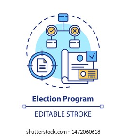 Elections concept icon. Voting, referendum, public opinion and choice. Presenting new ideas. Election program idea thin line illustration. Vector isolated outline drawing. Editable stroke