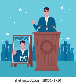 Elections day president on podium with banner design, government theme Vector illustration