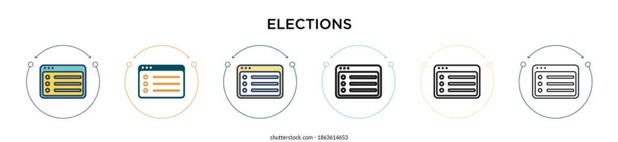 Elections icon in filled, thin line, outline and stroke style. Vector illustration of two colored and black elections vector icons designs can be used for mobile, ui, web