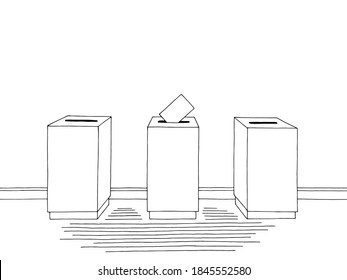 Elections interior vote bulletin put into ballot box graphic black white sketch illustration vector