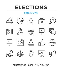 Elections line icons set. Modern outline elements, graphic design concepts, simple symbols collection. Vector line icons