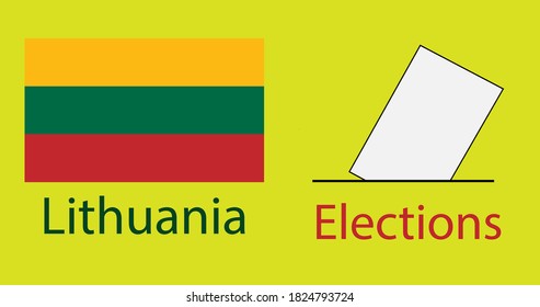 Elections in Lithuania. Ballot box, ballot paper. Flag of Lithuania.