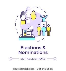 Elections and nominations multi color concept icon. Voting ballot box. Administrative services. Round shape line illustration. Abstract idea. Graphic design. Easy to use in infographic, presentation