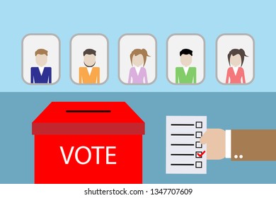 Elections preparation.People hands puts voting ballot in ballot box.Make Future choice by voting and election democracy concept.