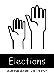 Elections set icon. Hand, vote, candidate support, silhouette, points, people rights, statistics, ballot, black lines on white background, battle of opinions. Voting concept.