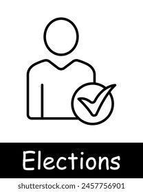 Elections set icon. Presidential candidate, vote, candidate support, silhouette, checkmark, people rights, statistics, ballot, black lines on white background, battle of opinions. Voting concept.