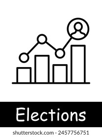 Elections set icon. Statistics, diagram, silhouette, points, people rights, statistics, ballot, black lines on white background, battle of opinions. Voting concept.