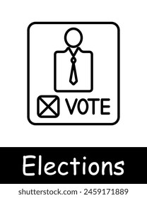 Icono de elecciones. Voto, candidato, discurso, calendario, votación, porcentaje, diagrama, estadísticas, lápiz, mano, registro, apretón de manos, altavoz, opinión de la gente, pasaporte. Concepto de campaña electoral.