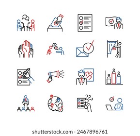 Elections Sign Color Thin Line Icon Set Include of Voter and Debate. Vector illustration of Vote Icons