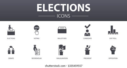 Elections simple concept icons set. Contains such icons as Voting, Ballot box, Candidate, Exit poll and more, can be used for web, logo, UI/UX