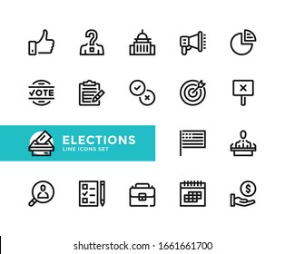 Elections vector line icons. Simple set of outline symbols, graphic design elements.