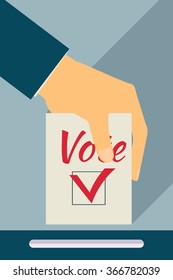 Elections. Vote. Hand holds ballot . Social poll. Flat style with a long shadow.