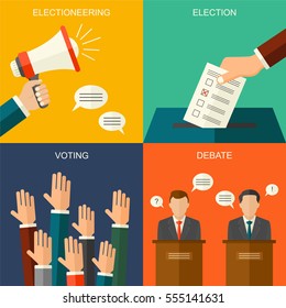 Elections and voting concept vector flat style background. Illustration for political campaign flyer, leaflets and websites.