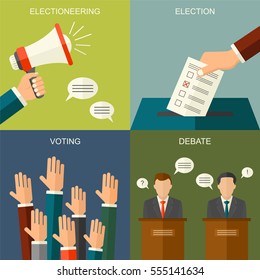 Elections and voting concept vector flat style background. Illustration for political campaign flyer, leaflets and websites.