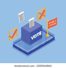Elections and voting. Democracy, respect for human rights and politics. Elections for mayor or president. Freedom of speech, justice voting and opinion concept. Cartoon isometric vector illustration
