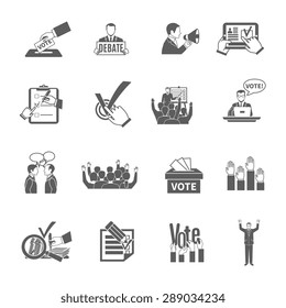 Iconos grises planos de las elecciones y la votación establecen ilustraciones vectoriales aisladas