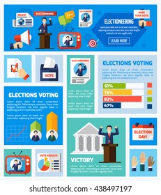 Elections and voting flat rectangular isolated elements collection with promotional company voter counting vote results  vector illustration