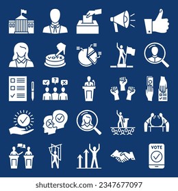 Elections and voting glyph icon set. Politics and political candidates symbols. Vector illustration.