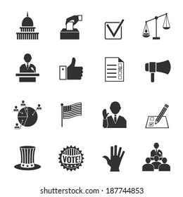 Elections and voting icons set with ballot box check signs and flags isolated vector illustration