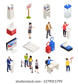Elections and voting icons set isometric isolated vector illustration