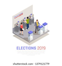 Elections and voting isometric concept with ballot box and people vector illustration