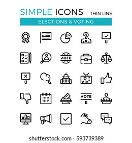 Elections, voting, political parties vector thin line icons set. 32x32 px. Modern line graphic design concept for website, web design, mobile app, infographics. Pixel perfect vector outline icons set.
