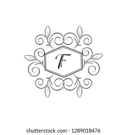 Elective monogram design for letter F. Decorative pattern on white background. You can use as a business sign, a symbol, an emblem. Vector illustration